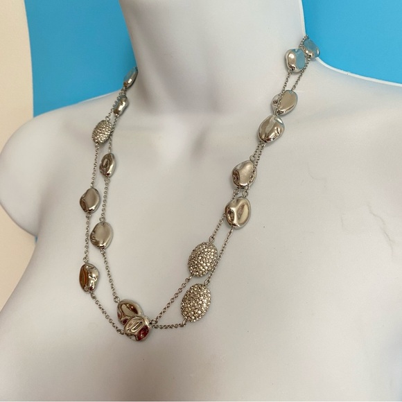 CHICO'S Silver Chain Rhinestone & Silver Bead Station Long Necklace - Picture 5 of 8
